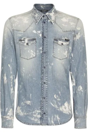Dolce & Gabbana Skjorte, Herre, Blå, L, Denim, Vintaged Denim Western Skjorte