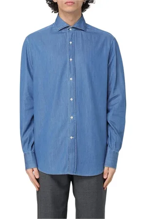Brunello Cucinelli Skjorte, Herre, Blå, S, Blå Skræddersyet Button-Up Skjorte