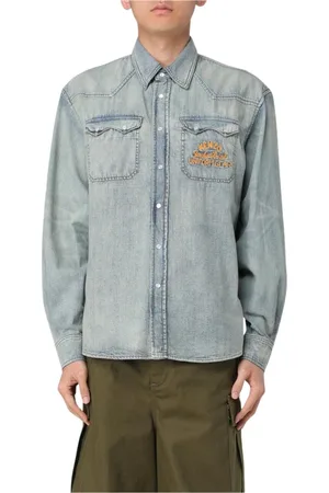 Kenzo Skjorte, Herre, Blå, M, Denim, Blå Broderet Denim Skjorte