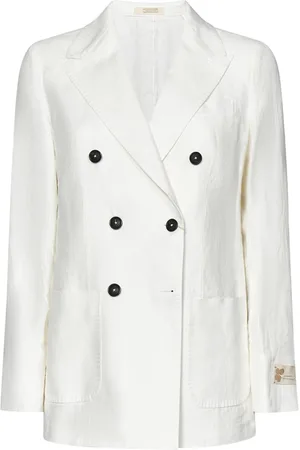 MASSIMO ALBA Jakke, Dame, Hvid, XS, Uld, Hvid Herringbone Dobbelt-Breasted Blazer