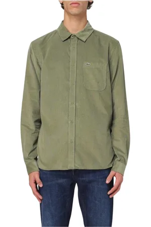 Lacoste Skjorte, Herre, Grøn, 2XL, Bomuld, Grøn Corduroy Skjorte Klassisk Stil