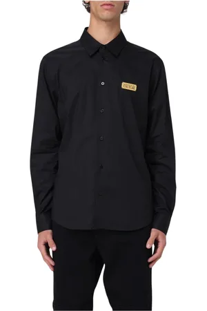 VERSACE Skjorte, Herre, Sort, XL, Uld, Stilfuld Sort Button-Up Skjorte