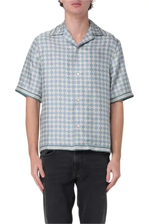 AMIRI Skjorte, Herre, Blå, XL, Uld, Geometrisk Print Silkeskjorte