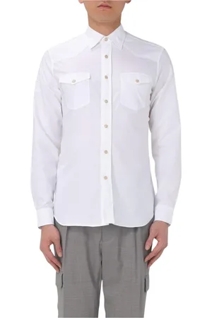 LARDINI Skjorte, Herre, Hvid, 2XL, Bomuld, Hvid Skjorte med Brystlommer