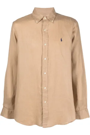Ralph Lauren Skjorte, Herre, , L, Linned, Broderet Linnedskjorte
