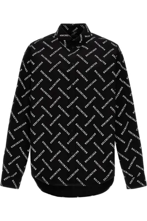 Balenciaga Skjorte, Herre, Sort, 3XS, Bomuld, Sort Logo Print Langærmet Skjorte