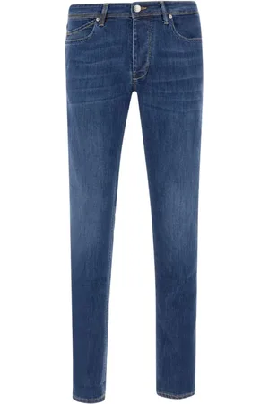RE-HASH Jeans, Herre, Blå, W32, Bomuld, Blå Slim Fit Jeans med Vasket Effekt