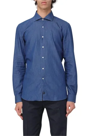FAY Skjorte, Herre, Blå, M, Denim, Sten Vasket Denim Skjorte Langærmet