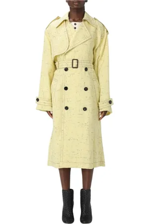 Bottega Veneta Frakke, Dame, Gul, S, Bomuld, Gul tekstureret trenchcoat med bælte