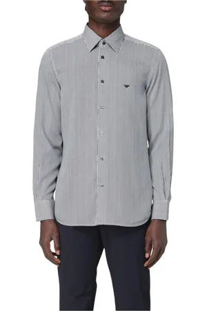 Emporio Armani Skjorte, Herre, Blå, XL, Multifarvet Stribet Silkeskjorte