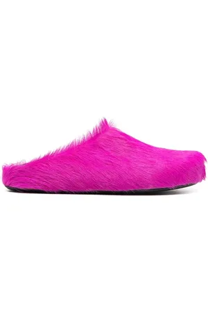 Marni Sko, Herre, Lyserød, 43 EU, Rosa flade sko med Fur Fussbett Sabot