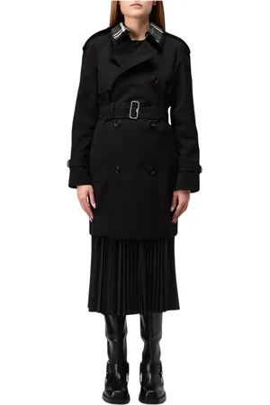 Burberry Frakke, Dame, Sort, XS, Bomuld, Klassisk Sort Trenchcoat med Aftagelig Krave