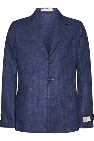 MASSIMO ALBA Jakke, Herre, Blå, M, Linned, Blå Stribet Linned Blazer