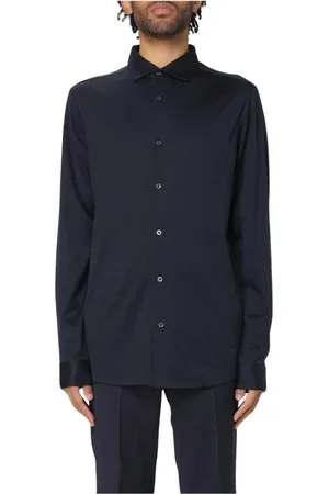 Emporio Armani Skjorte, Herre, Blå, XL, Bomuld, Hvid Strikskjorte til Mænd