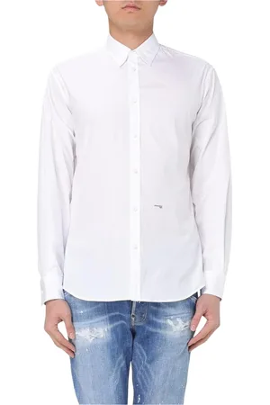 Dsquared2 Skjorte, Herre, Hvid, L, Bomuld, Sort Poplin Langærmet Skjorte