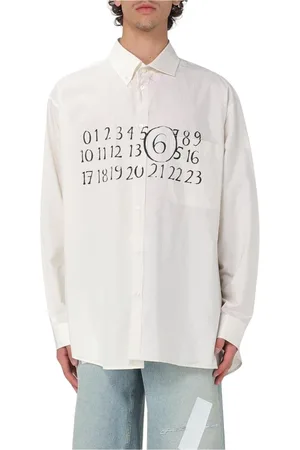 Maison Margiela Skjorte, Herre, Hvid, XL, Bomuld, Hvidt Nummer Print Skjorte Casual Stil