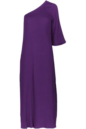 MARE DI LATTE Kjole, Dame, Lilla, M, Bomuld, Asymmetrisk Bomuldsgaze Lang Kjole