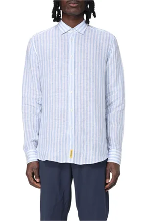 B.D.BAGGIES Skjorte, Herre, Blå, L, Linned, Blåt Linned Stribet Skjorte