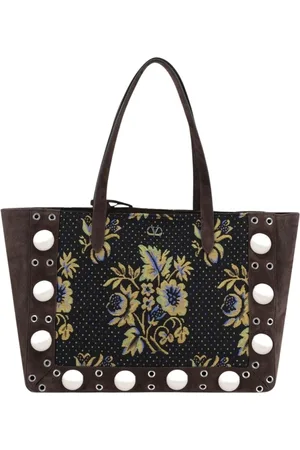 VALENTINO GARAVANI Taske, Dame, Brun, ONE SIZE, Uld, Brun Tapestry Tote Bag med Grommets