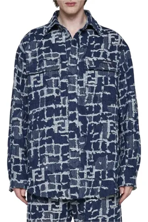 Fendi Jakke, Herre, Blå, L, Denim, Denim skjorte med FF Motif