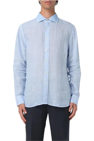 120% Lino Skjorte, Herre, Blå, L, Linned, Blåt Linned Casual Skjorte Moderne Stil