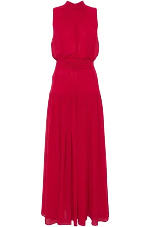 Diane von Furstenberg Kjole, Dame, Rød, L, Uld, Rød Georgette Crepe Kjole med Plissédetaljer