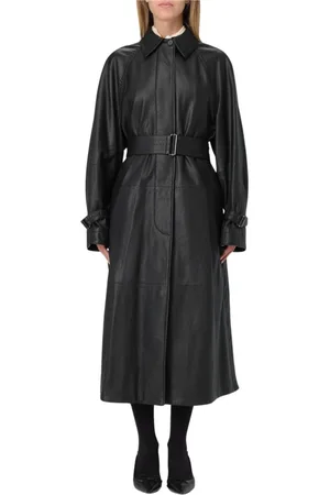 Max Mara Frakke, Dame, Sort, XS, Læder, Sort læder trenchcoat med bælte