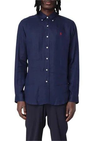 Ralph Lauren Skjorte, Herre, Blå, M, Linned, Beige Linnedskjorte til Mænd