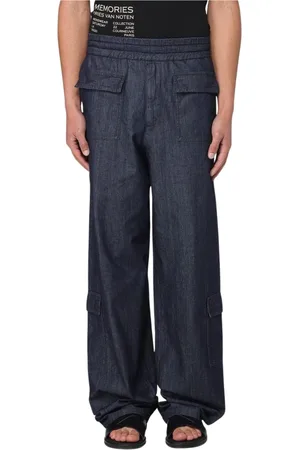 DRIES VAN NOTEN Bukser, Herre, Blå, L, Denim, Luksus Denim Cargo Bukser