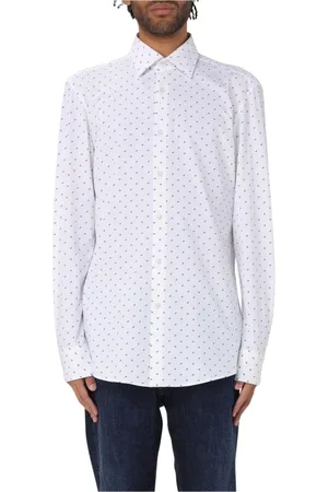HUGO BOSS Skjorte, Herre, Hvid, 4XL, Bomuld, Blåternet skjorte