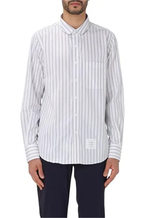 Thom Browne Skjorte, Herre, Grå, XL, Bomuld, Stribet Bandkrave Skjorte