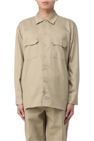 Dickies Skjorte, Herre, Grøn, L, Bomuld, Khaki Arbejdsskjorte Langærmet