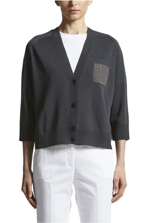 PESERICO SIGN Strik, Dame, Blå, XL, Bomuld, Linned og bomuld crepe cardigan