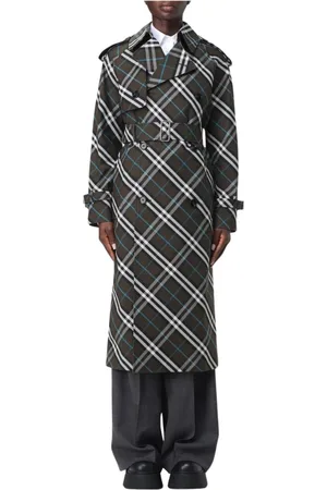 Burberry Frakke, Dame, Grøn, 3XS, Uld, Grøn Uld Trenchcoat