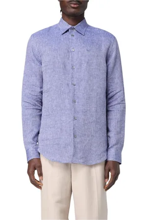 Emporio Armani Skjorte, Herre, Blå, 2XL, Linned, Hvid Linnedskjorte Klassisk Stil