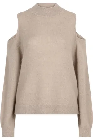 Dante 6 Strik, Dame, , XS, Uld, Taupe Alpaka Sweater med Åbne Skuldre