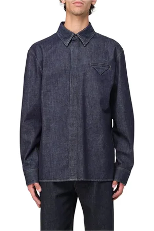 Bottega Veneta Skjorte, Herre, Lilla, M, Denim, Lilla Denim Skjorte, Afslappet Pasform