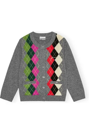 Ganni Strik, Dame, Flerfarvet, XS, Cashmere, Harlekin Check Cashmere Wool Cardigan