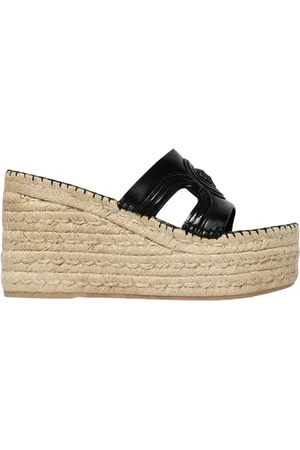 VERSACE Sko, Dame, Sort, 38 EU, Læder, Sorte Espadrille Kile Sandaler med Udskæring
