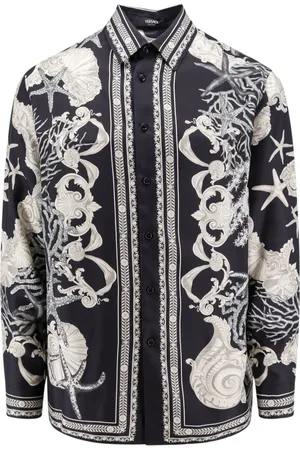 VERSACE Skjorte, Herre, Sort, XL, Sort Silkeskjorte Spids Krave