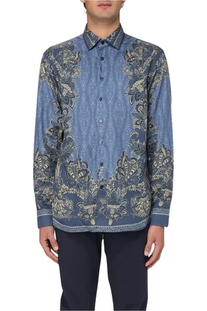 Etro Skjorte, Herre, Blå, XL, Uld, Blå Paisley Silkeskjorte