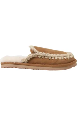 Mou Sko, Dame, Brun, 39 EU, Shearling Mule Tøfler Hækledetalje