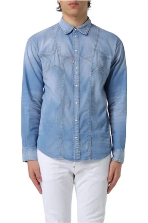 Dsquared2 Skjorte, Herre, Blå, L, Denim, Blå Denim Skjorte med Stjernedetalje