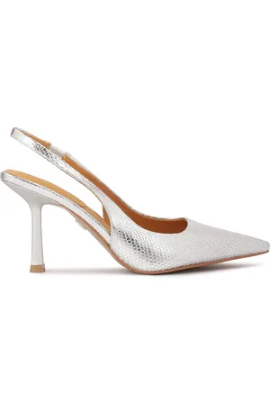 Kazar Sko, Dame, Grå, 39 EU, Læder, Sølv præget læder slingback pumps