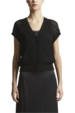 PESERICO SIGN Strik, Dame, Sort, L, Bomuld, Ren bomuld cardigan med pailletter