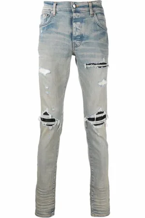 AMIRI Jeans, Herre, Blå, W38, Bomuld, Slidte Skinny Clay Jeans med Revet Detaljer