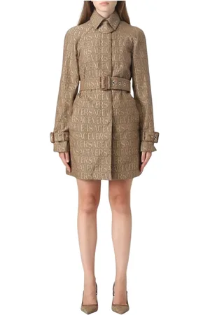 VERSACE Frakke, Dame, Brun, S, Brun Logo Print Trench Coat