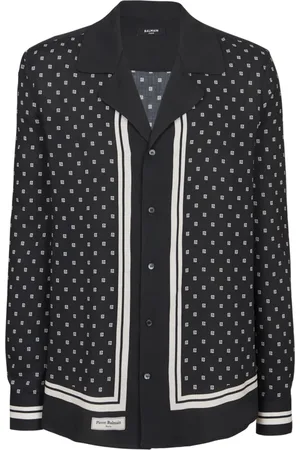 Balmain Skjorte, Herre, Sort, L, Polyester, Monogrammønstret skjorte med tørklædeprint