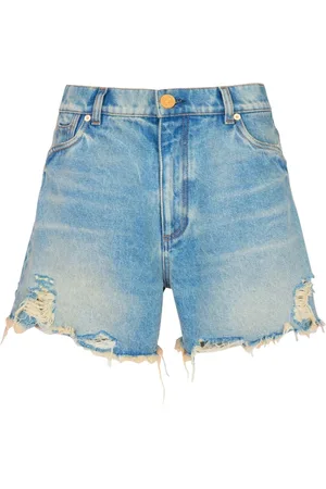 Balmain Shorts, Dame, Blå, XS, Denim, Denim Shorts med Broderet Logo