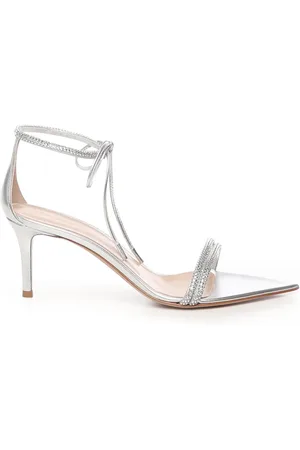 Gianvito Rossi Sko, Dame, Grå, 38 1/2 EU, Krystalbesatte sølv sandaler